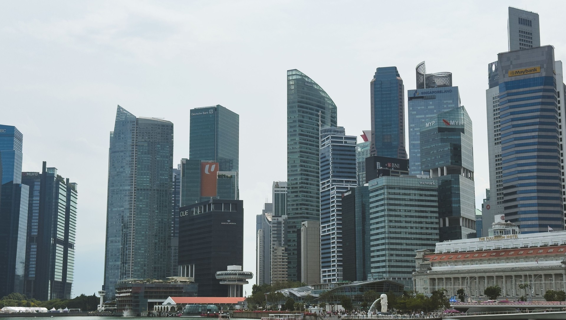 Aerial view of Singapore in cloudy weather